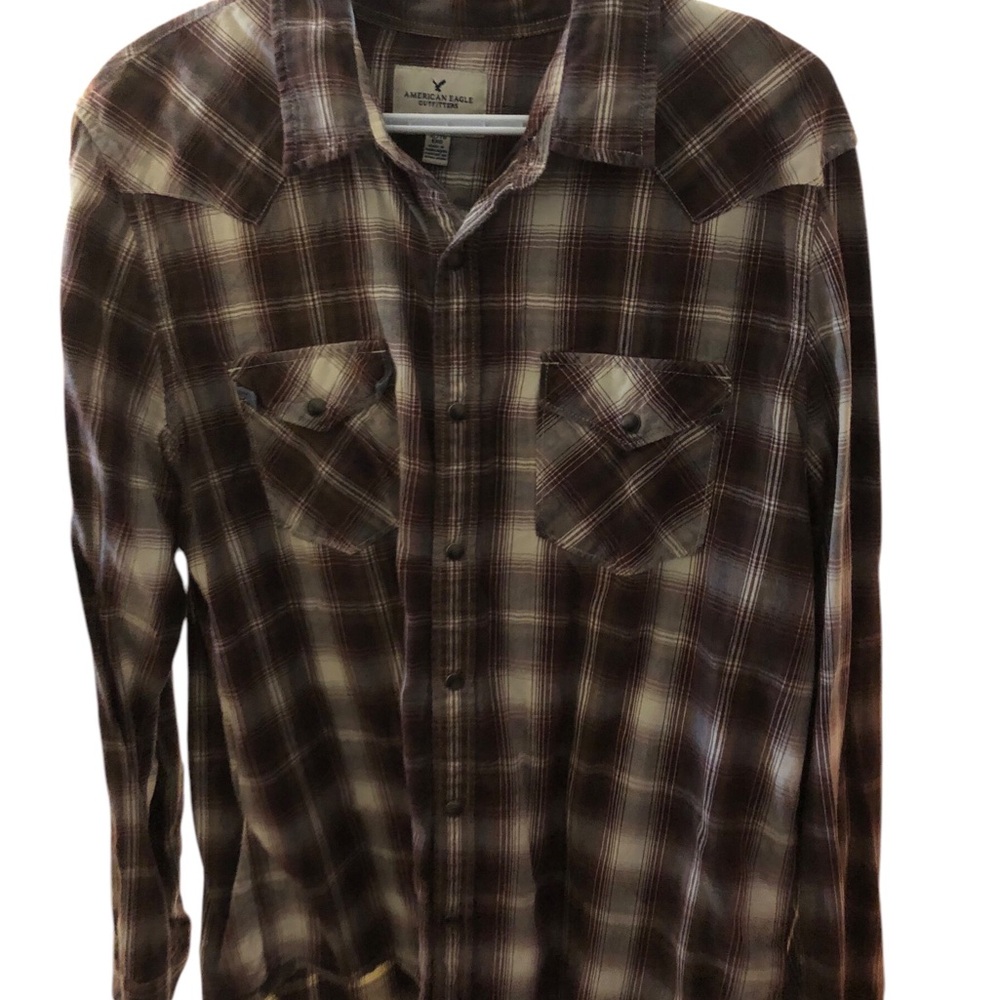 American Eagle Outfitters Soft Men's Brown/ Burgundy snap Plaid Shirt XL